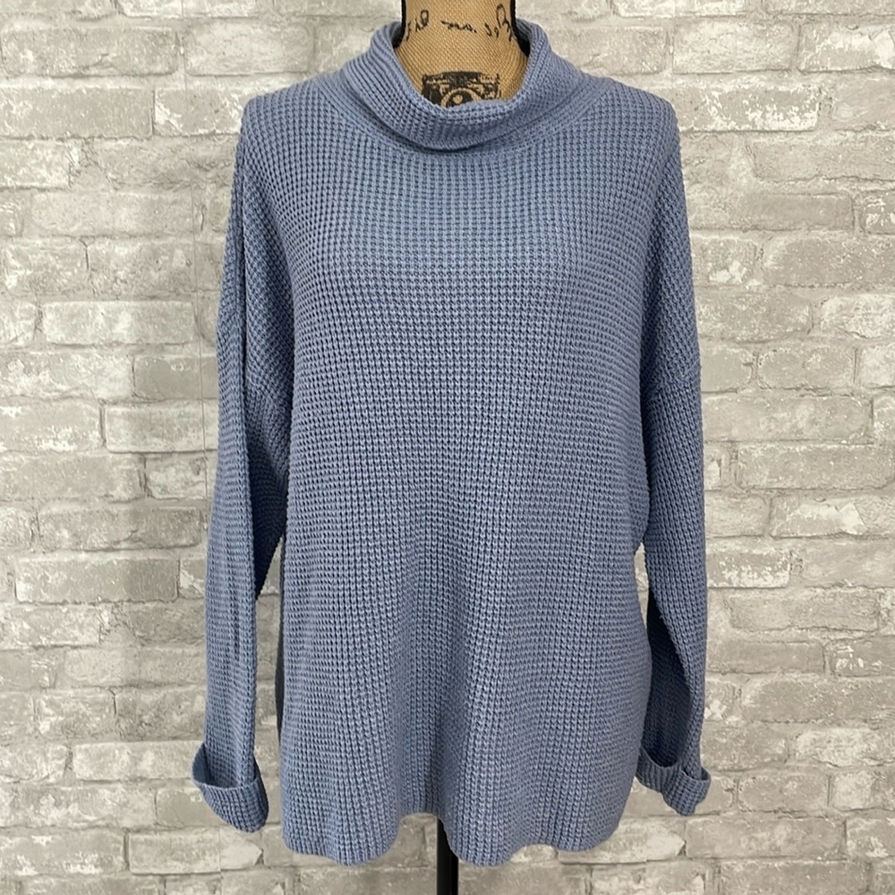 J. Jill Light Blue Cowl Neck Waffle Knit Sweater